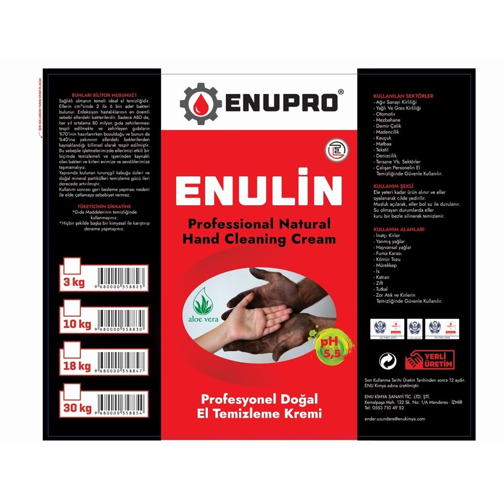 ENUPRO Enulin Doğal El Temizleme Kremi 18 KG