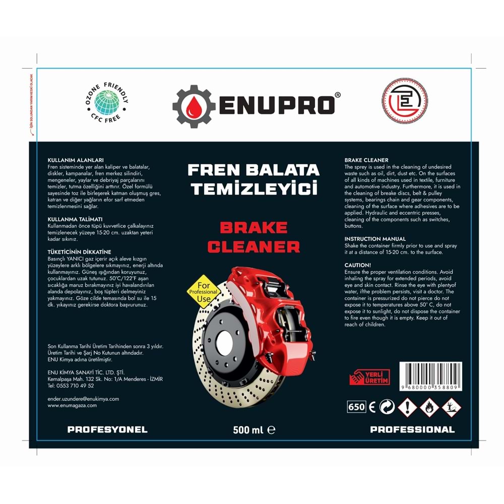 ENUPRO Fren Balata Temizleyici Blake Cleaner Sprey 500 ml 24 Adet