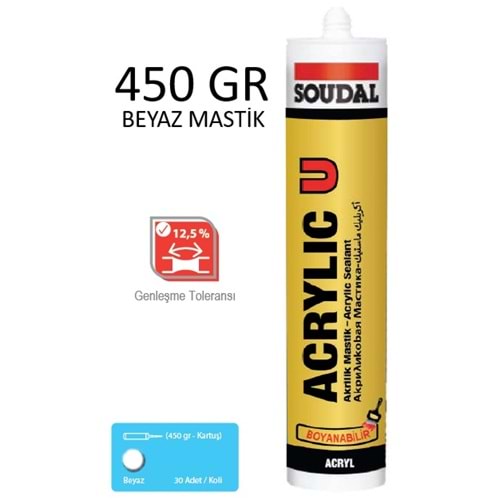 SOUDAL SİLİKONİZE MASTİK 450 GR BEYAZ KOLİ 30 ADET